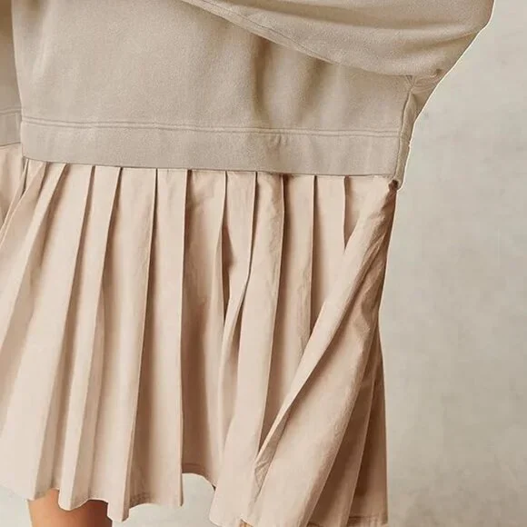 Dokuritu Women's Khaki Patchwork Crew Neck Long Sleeve Sweatshirt Mini Dress XS - Picture 9 of 11